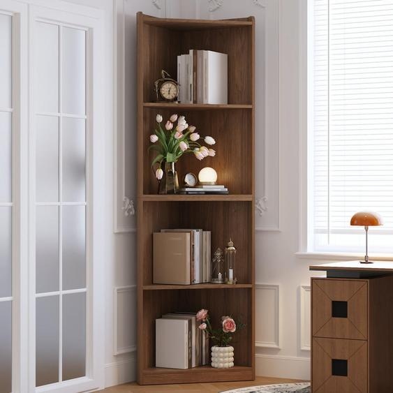Bibliothèque dangle 55 x 32 x 180 cm en MDF aspect noyer avec dispositif anti-basculement, pour le salon ou la cuisine