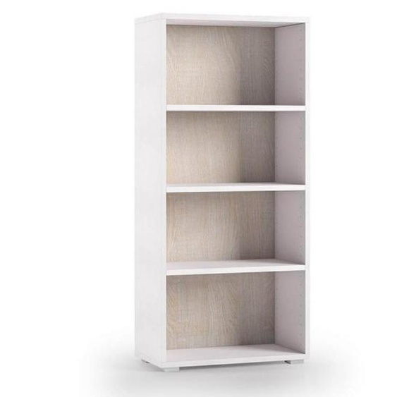 Bibliothèque élégant BEKO 60x130x30 cm 3 étagères cadre blanc dossier chêne