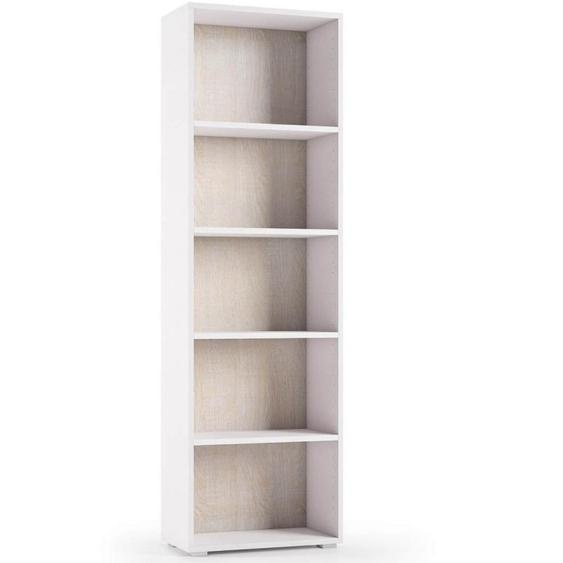 Bibliothèque élégant BEKO 60x195x30 cm 4 étagères cadre blanc dossier chêne