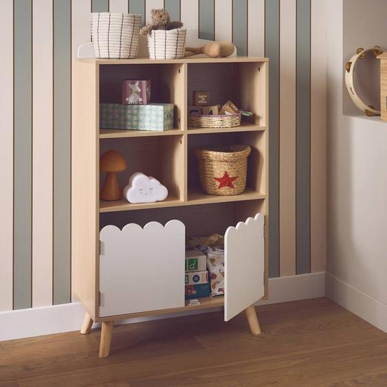 Bibliothèque Enfant Bois De Pin 2 Portes 4 Étagères Azur Blanc
