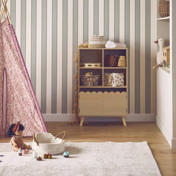 Bibliothèque Enfant Bois De Pin 2 Portes 4 Étagères Azur Naturel
