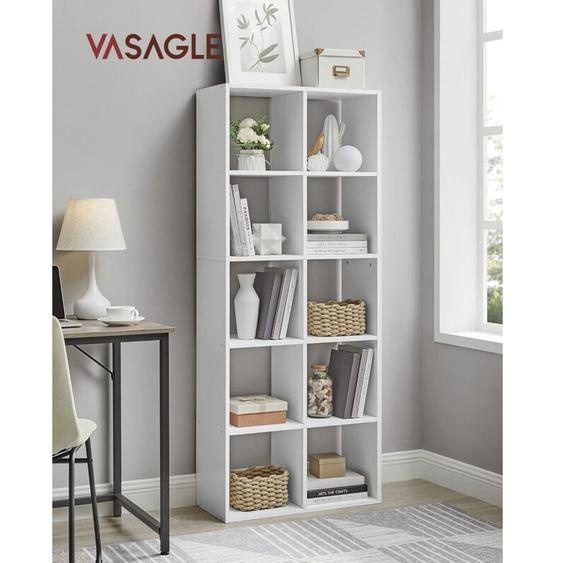 Bibliothèque, Étagère de Rangement 10 Compartiments, Meuble, Cube, pour Salon, Bureau, Chambre, Séparateur de Pièce, Style Scandinave, Blanc par