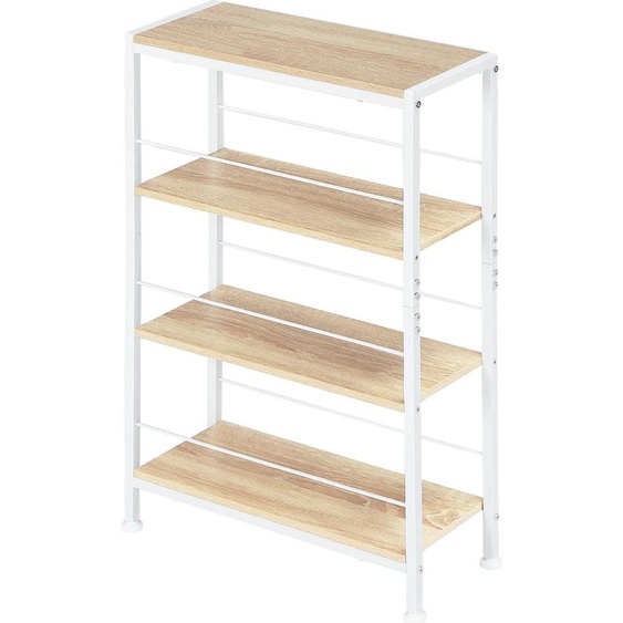 Bibliothèque - Étagère étroite à échelle - 4 niveaux - 50×78×20 cm - E1 MDF & Métal - Capacité de charge 60 kg - Chêne blanc clair