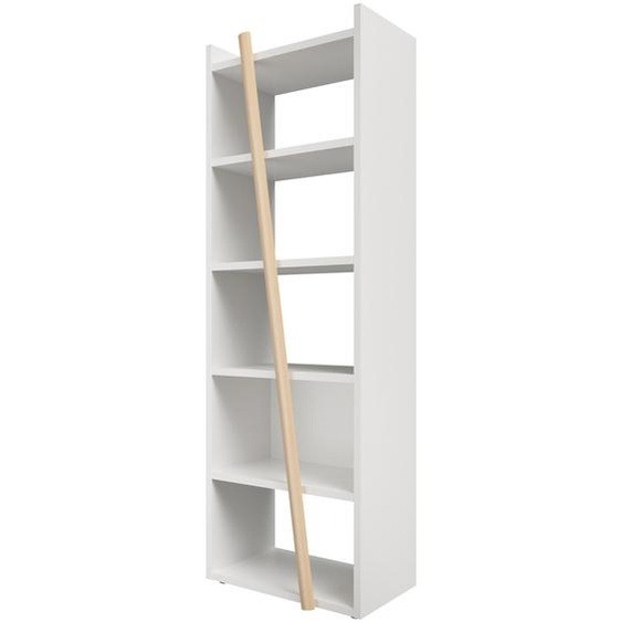Bibliothèque gamme Arya - H. 185 x L. 63 cm - Chêne / Blanc