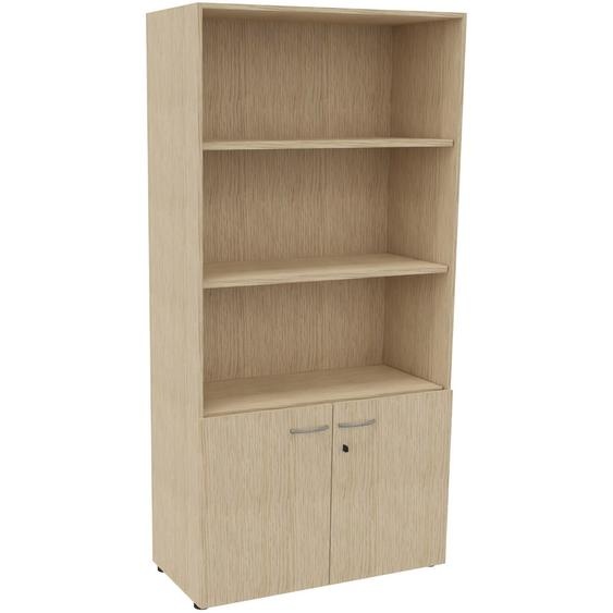 Bibliothèque haute 2 portes basses L.100 x P.48 x H.203 cm - Chêne