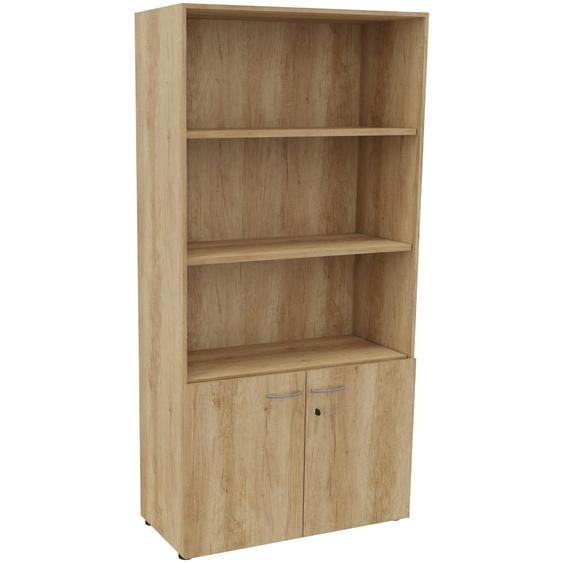 Bibliothèque haute 2 portes basses L.100 x P.48 x H.203 cm - Chêne Nebraska
