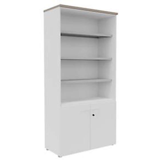 Bibliothèque haute 2 portes basses L.100 x P.48 x H.203 cm - Corps Blanc - Top Argile