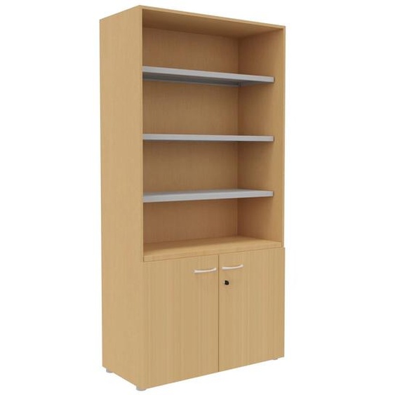 Bibliothèque haute 2 portes basses L.100 x P.48 x H.203 cm - Hêtre