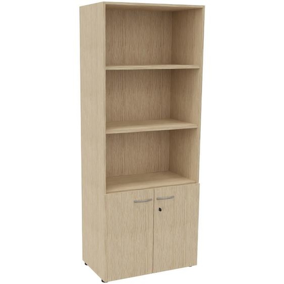 Bibliothèque haute 2 portes basses L.80 x P.48 x H.201 cm - Chêne