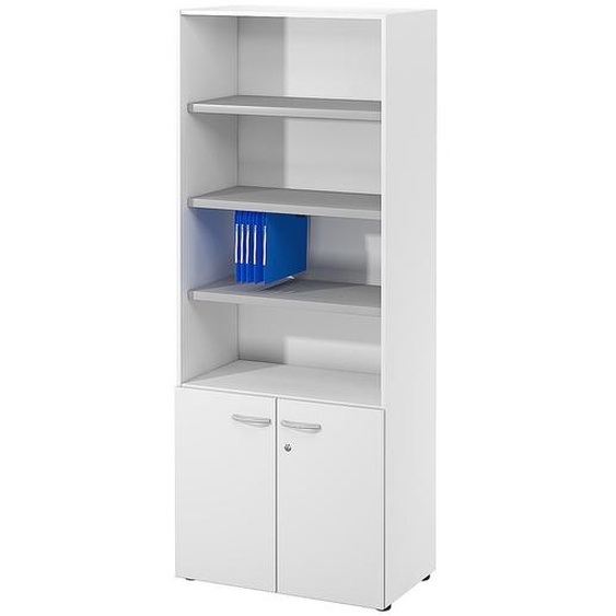 Bibliothèque haute 2 portes basses L.80 x P.48 x H.201 cm - Corps Blanc - Top Blanc