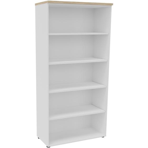 Bibliothèque haute sans porte L.100 x P.48 x H.203 cm - Corps Blanc - Top Chêne