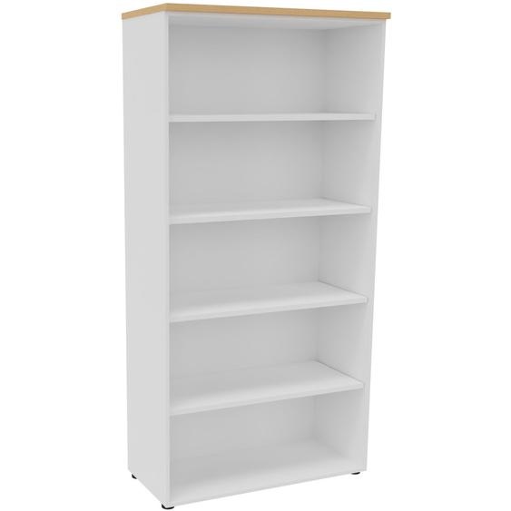 Bibliothèque haute sans porte L.100 x P.48 x H.203 cm - Corps Blanc - Top Hêtre