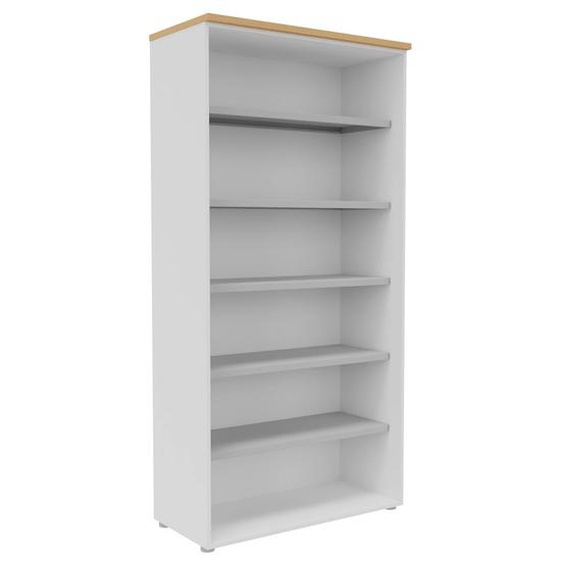 Bibliothèque haute sans porte L.100 x P.48 x H.203 cm - Corps Blanc - Top Hêtre