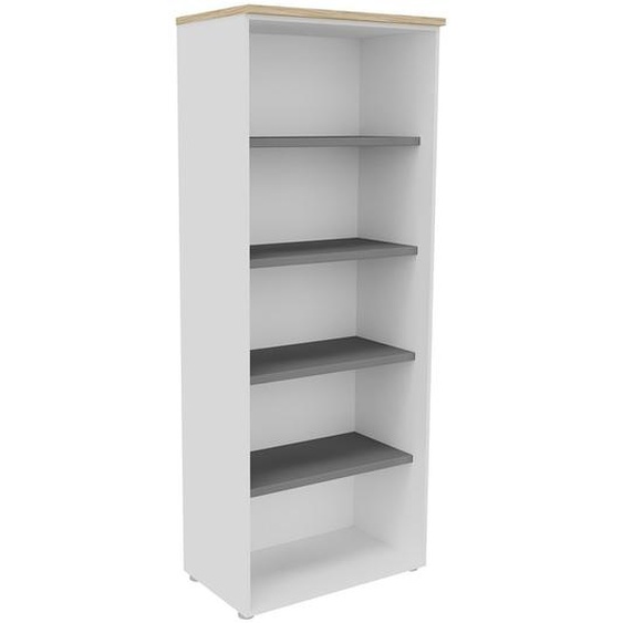 Bibliothèque haute sans porte L.80 x P.48 x H.201 cm - Corps Blanc - Top Chêne