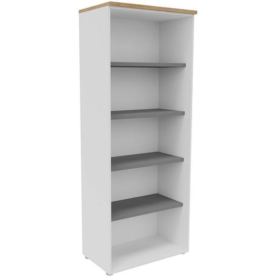 Bibliothèque haute sans porte L.80 x P.48 x H.201 cm - Corps Blanc - Top Chêne Nebraska