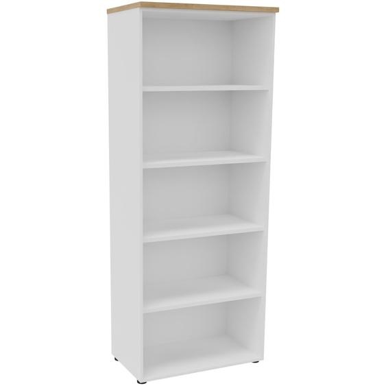 Bibliothèque haute sans porte L.80 x P.48 x H.201 cm - Corps Blanc - Top Chêne Nebraska