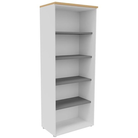 Bibliothèque haute sans porte L.80 x P.48 x H.201 cm - Corps Blanc - Top Hêtre