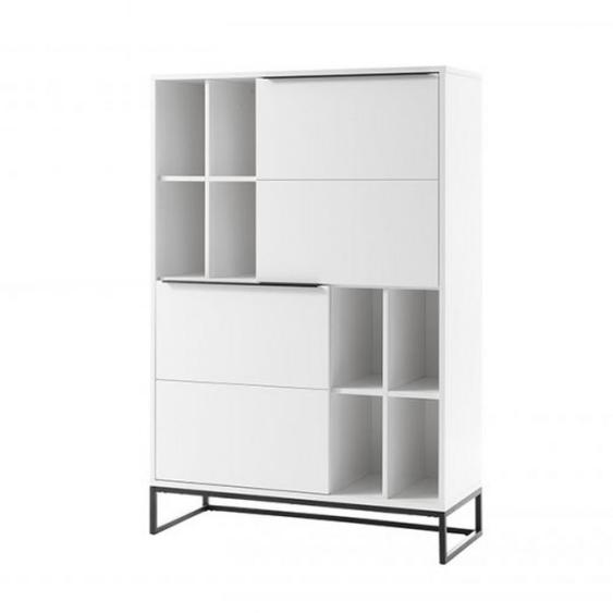 Bibliothèque LUARD blanc laque mat 2 portes 8 niches piètement metal noir