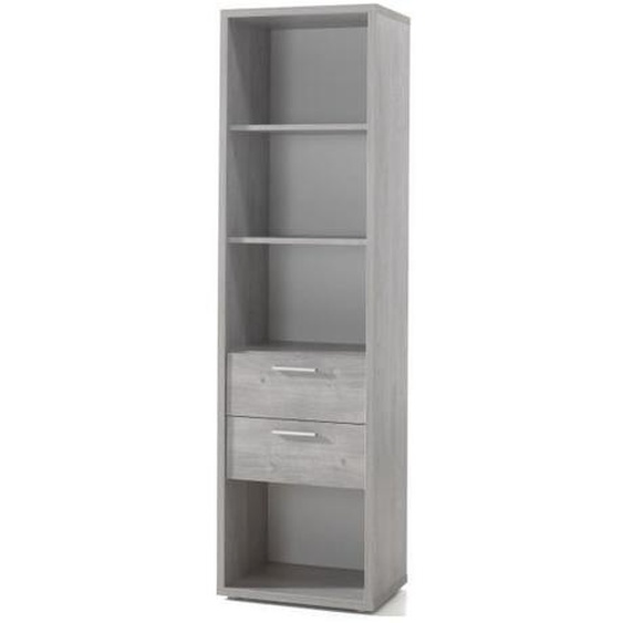 Bibliothèque - PRICE FACTORY - MATHEO - Gris Effet Bois - 4 Étagères - 2 Tiroirs