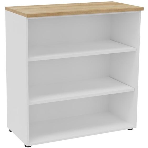 Bibliothèque mi-hauteur sans porte L.100 x P.48 x H.104 cm - Corps Blanc - Top Chêne Nebraska