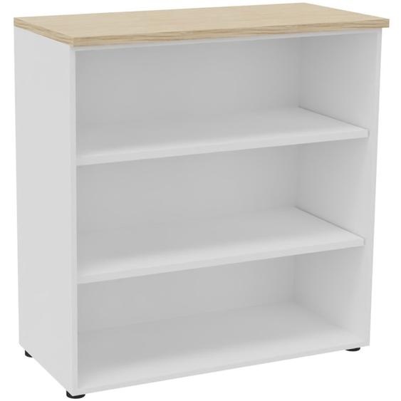 Bibliothèque mi-hauteur sans porte L.100 x P.48 x H.104 cm - Corps Blanc - Top Chêne