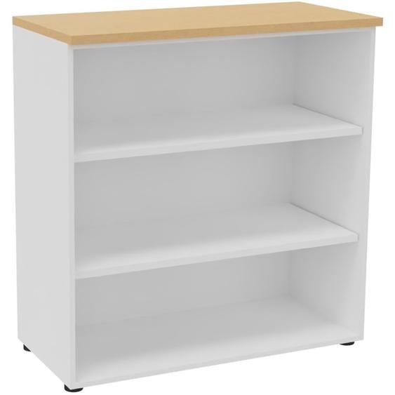 Bibliothèque mi-hauteur sans porte L.100 x P.48 x H.104 cm - Corps Blanc - Top Hêtre