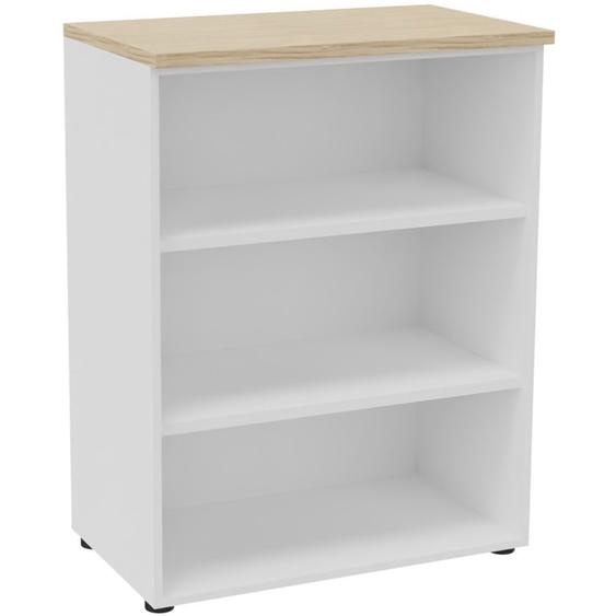 Bibliothèque mi-hauteur sans porte L.80 x P.48 x H.104 cm - Corps Blanc - Top Chêne