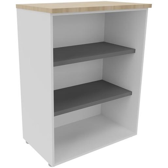 Bibliothèque mi-hauteur sans porte L.80 x P.48 x H.104 cm - Corps Blanc - Top Chêne