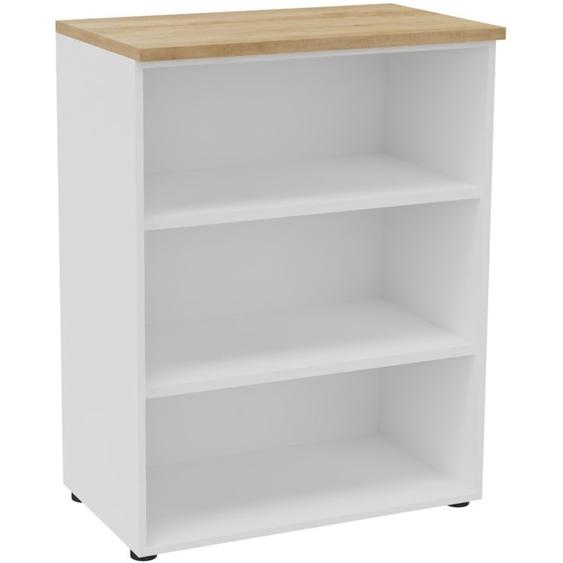 Bibliothèque mi-hauteur sans porte L.80 x P.48 x H.104 cm - Corps Blanc - Top Chêne Nebraska