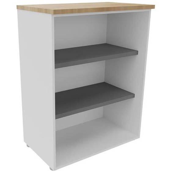 Bibliothèque mi-hauteur sans porte L.80 x P.48 x H.104 cm - Corps Blanc - Top Chêne Nebraska