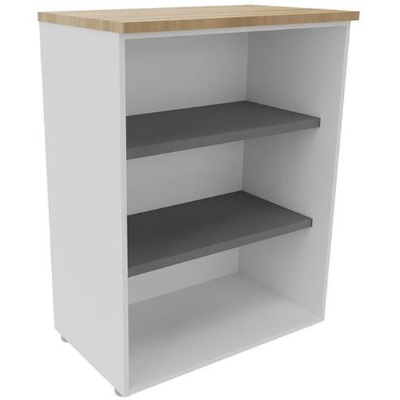 Bibliothèque mi-hauteur sans porte L.80 x P.48 x H.104 cm - Corps Blanc - Top Chêne Nebraska