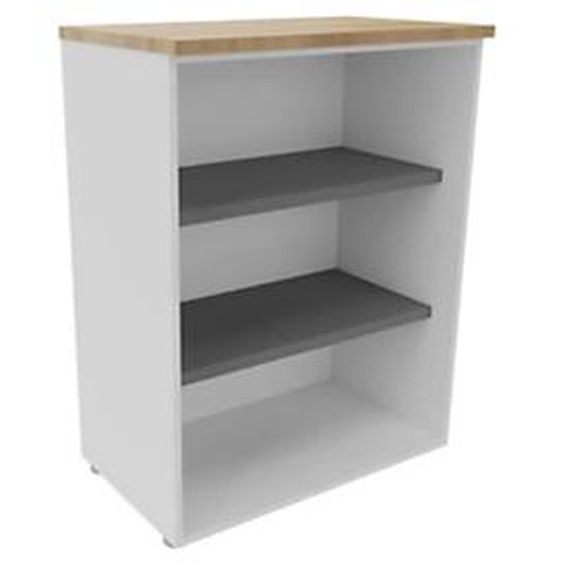 Bibliothèque mi-hauteur sans porte L.80 x P.48 x H.104 cm - Corps Blanc - Top Chêne Nebraska