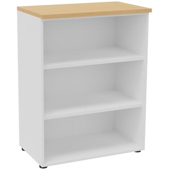 Bibliothèque mi-hauteur sans porte L.80 x P.48 x H.104 cm - Corps Blanc - Top Hêtre