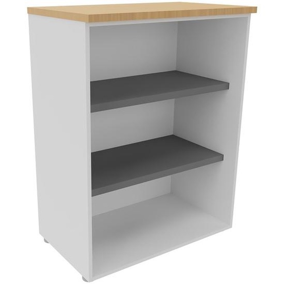 Bibliothèque mi-hauteur sans porte L.80 x P.48 x H.104 cm - Corps Blanc - Top Hêtre