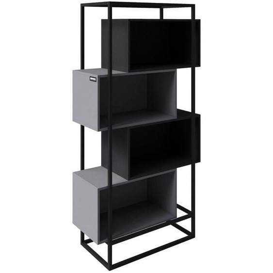 Bibliothèque Minecraft À 4 Compartiments Ouverts Cadre Métallique Gris - Noir