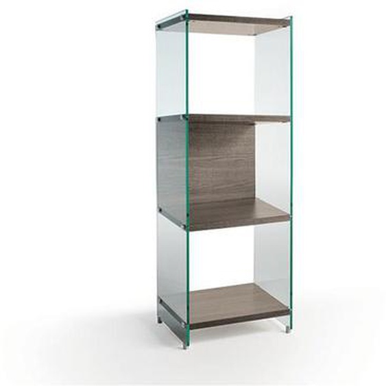 Bibliothèque murale 4 étagères BABYLONE 45 cm céruse noyer