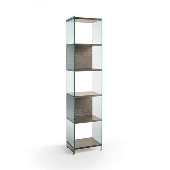 Bibliothèque murale 6 étagères BABYLONE 45 cm céruse noyer