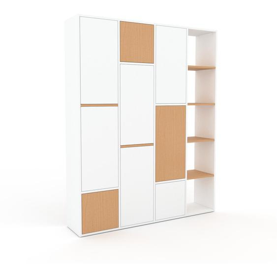 Bibliothèque murale - Blanc, modèle moderne, étagère, avec porte Blanc - 156 x 195 x 34 cm, modulable