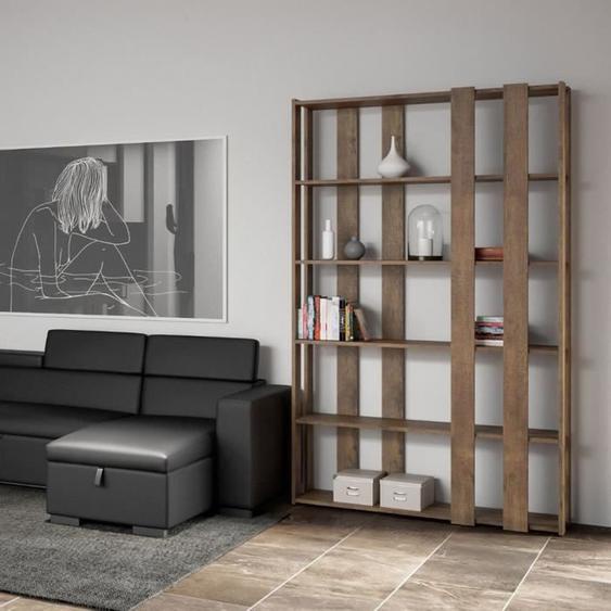 Bibliothèque murale en bois au design moderne avec 6 étagères pour le salon Kato E Small Wood