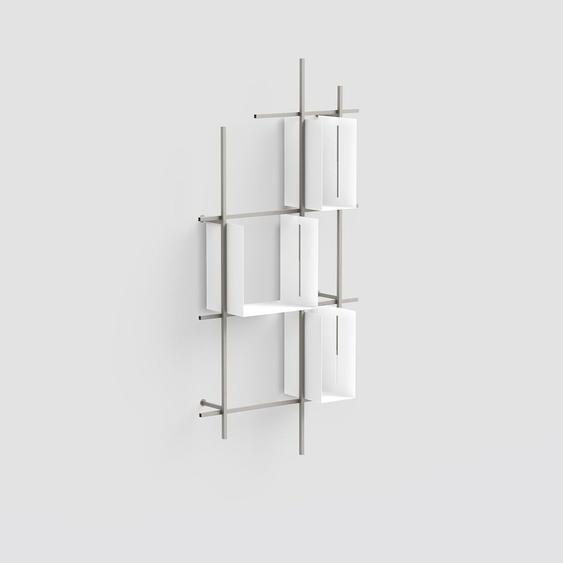 Bibliothèque murale LIBRA acier 2 colonnes gris tourterelle 3 boîtes blanc