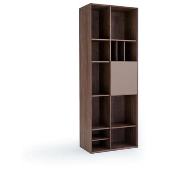 Bibliothèque noyer porte cuir, Mikube