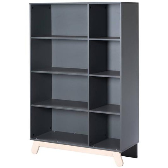 Bibliothèque Scandinave À 8 Cases Avec Pieds En Bois Massif Jara Anthracite