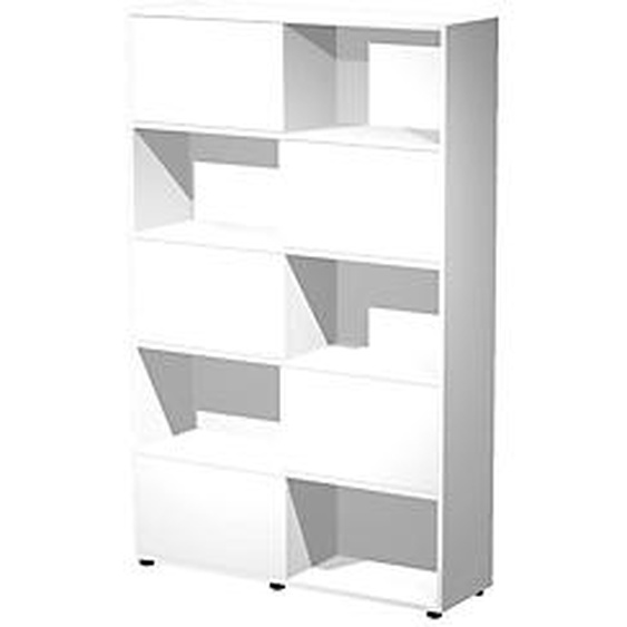 Bibliothèque Svenja 10 cases avec 5 portes coulissantes - L. 120 x H. 190 cm - Blanc