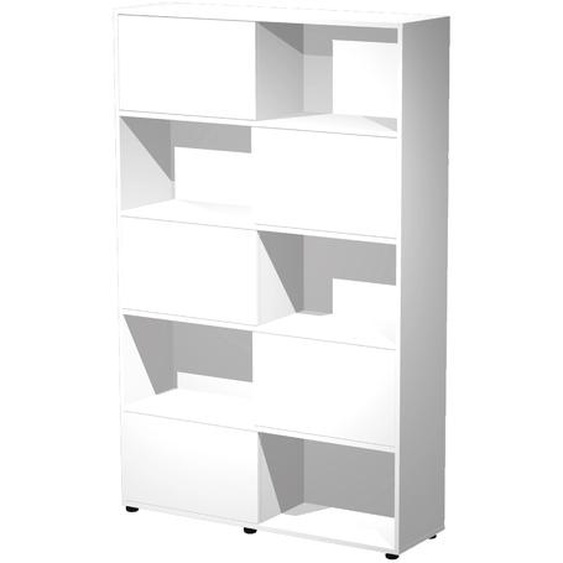 Bibliothèque Svenja 10 cases avec 5 portes coulissantes - L. 120 x H. 190 cm - Blanc