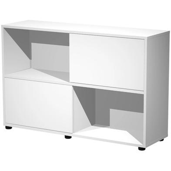 Bibliothèque Svenja 4 cases avec 2 portes coulissantes - L. 120 x H. 79 cm - Blanc