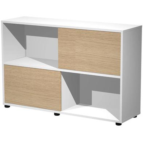 Bibliothèque Svenja 4 cases avec 2 portes coulissantes - L. 120 x H. 79 cm - Chêne et Blanc
