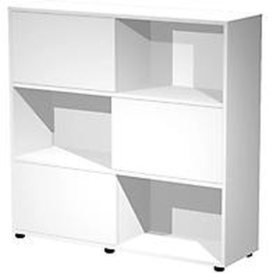Bibliothèque Svenja 6 cases avec 3 portes coulissantes - L. 120 x H. 116,2 cm - Blanc