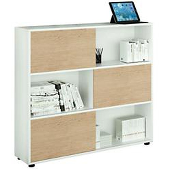 Bibliothèque Svenja 6 cases avec 3 portes coulissantes - L. 120 x H. 116,2 cm - Chêne et Blanc