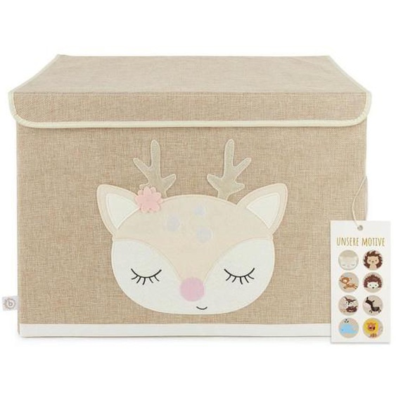 Bieco Boîte de rangement avec couvercle Motif Chevreuil Ella - Environ 65 l - 36x36x51 cm - Coffre à jouets pliable pour enfants