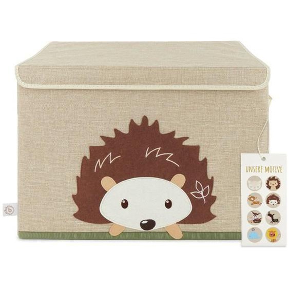 Bieco Boîte de rangement avec couvercle - Motif hérisson - Environ 65 l - 36 x 36 x 51 cm - Coffre à jouets pliable pour enfants